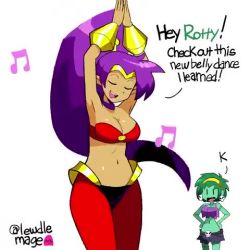 Rule 34 | 2girls, animated, breasts, dancing, dark-skinned female, dark skin, fetal movement, inflation, labor, lowres, multiple girls, noodlemage, outie navel, pregnant, rapid pregnancy, rottytops, shantae, shantae (series), tagme, video