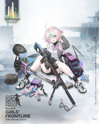 Rule 34 | 1girl, ahoge, aqua eyes, backpack, bag, black shorts, blazer, blush, bolt-action rifle, bolt action, bow, bowtie, brand name imitation, candy, character name, copyright name, full body, girls&#039; frontline, grey jacket, grey skirt, gun, hair ornament, hairclip, hand in own hair, hand on floor, highres, holding, holding gun, holding weapon, jacket, kick scooter, long hair, long sleeves, looking at viewer, official art, on floor, one eye closed, open mouth, pink hair, porq chop by q, promotional art, purple bag, purple bow, purple bowtie, rifle, school uniform, scout rifle, shirt, shoes, shorts, simple background, skirt, smile, sneakers, snickers (brand), sniper rifle, socks, solo, spread legs, suppressor, swav, sweatdrop, tf-q (girls&#039; frontline), the fix by q, transparent background, weapon, white footwear, white shirt, wrapped candy