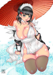 Rule 34 | 1girl, black hair, breasts, highres, huge breasts, iroha (samurai spirits), kyo, kyo (osaka), maid, samurai spirits, solo