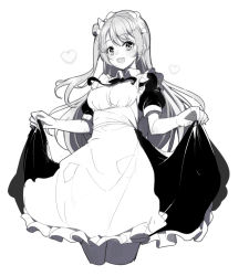 Rule 34 | 1girl, :d, alternate costume, apron, blush, breasts, dress, enmaided, frilled apron, frilled dress, frills, greyscale, hair between eyes, long hair, looking at viewer, love live!, love live! school idol project, maid, maid apron, medium breasts, minami kotori, monochrome, one side up, open mouth, puffy short sleeves, puffy sleeves, ririko (zhuoyandesailaer), round teeth, short sleeves, sidelocks, skirt hold, smile, solo, teeth, upper teeth only, very long hair