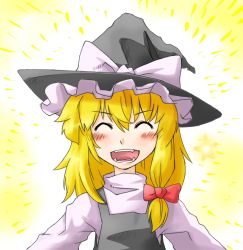 Rule 34 | 1girl, blonde hair, blush, closed eyes, female focus, hat, kirisame marisa, long hair, open mouth, solo, taker, taker (flamestorm), touhou, witch, witch hat