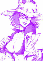 Rule 34 | 1girl, arc system works, breasts, choker, cleavage, glasses, guilty gear, guilty gear strive, hat, highres, i-no, large breasts, looking at viewer, midriff, smile, witch hat