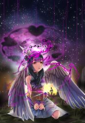 Rule 34 | 1girl, absurdres, artist name, artist request, bare shoulders, black feathers, black sky, blue hair, blush, breasts, cloud, day, dress, feather hair ornament, feathers, female focus, hair bun, hair ornament, hair over shoulder, halo, highres, long hair, looking at viewer, love live!, love live! sunshine!!, miniskirt, outdoors, parted lips, pink eyes, plaid, plaid dress, plaid skirt, pleated, pleated dress, pleated skirt, purple eyes, side bun, single hair bun, sitting, skirt, sky, smile, solo, star (symbol), tsushima yoshiko, white dress, white skirt, white wings, wings