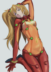 Rule 34 | 00s, 1girl, blonde hair, blue eyes, bodysuit, choobackers32, curvy, evangelion: 2.0 you can (not) advance, female focus, multicolored clothes, neon genesis evangelion, plugsuit, rebuild of evangelion, simple background, solo, souryuu asuka langley, test plugsuit, twintails