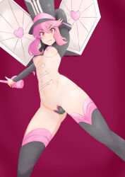 Rule 34 | 1girl, absurdres, arm up, artist request, ass, conductor baton, blush, breasts, cameltoe, cleft of venus, closed mouth, curvy, from above, heart, heart maebari, highres, jakuzure nonon, kill la kill, large breasts, legs apart, long sleeves, looking at viewer, maebari, medium hair, navel, pasties, pink eyes, pink hair, pink headwear, revealing clothes, shiny skin, shrug (clothing), smile, solo, jakuzure nonon (symphony regalia), thigh gap, thighhighs, wide hips