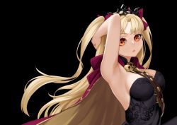 Rule 34 | 1girl, armpits, bad id, bad pixiv id, blonde hair, blush, breasts, cape, dark background, ereshkigal (fate), fate/grand order, fate (series), hair ribbon, highres, kairopoda, long hair, looking at viewer, parted bangs, red eyes, ribbon, skull, solo, tiara, twintails, two side up