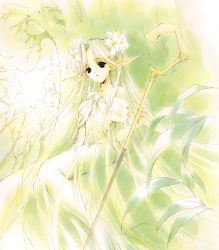 Rule 34 | absurdres, bare shoulders, flower, highres, long hair, nanase aoi, nature, original, pointy ears, solo, staff, very long hair