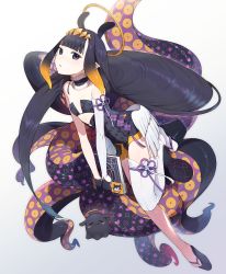 Rule 34 | 1girl, absurdres, bare shoulders, black eyes, black gloves, black hair, detached sleeves, dress, flat chest, gloves, highres, hololive, hololive english, huge filesize, long hair, looking at viewer, ninomae ina&#039;nis, ninomae ina&#039;nis (1st costume), parted lips, pointy ears, sandals, shibainu, single detached sleeve, single thighhigh, solo, takodachi (ninomae ina&#039;nis), tentacle hair, tentacles, thighhighs, very long hair, virtual youtuber
