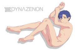 Rule 34 | 1boy, absurdres, asanaka yomogi, ass, barefoot, bishounen, blue hair, completely nude, feet, fingernails, ghostf14, gridman universe, hair ornament, hairpin, highres, legs, male focus, nude, soles, solo, ssss.dynazenon, toes, topless male, white background