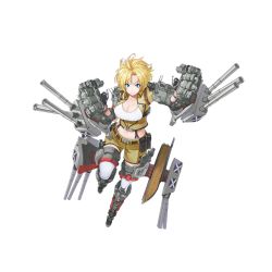 Rule 34 | &gt;:), 1girl, american flag, armor, armored boots, belt, black gloves, blonde hair, blouse, blue eyes, boots, breasts, cannon, character name, cleavage, closed mouth, collarbone, full body, gloves, hikari123456, jacket, large breasts, looking at viewer, machinery, mechanical arms, midriff, mole, mole under eye, navel, official art, remodel (warship girls r), shirt, short hair, shorts, single mechanical arm, smile, solo, standing, standing on one leg, suspenders, tank top, tennessee (warship girls r), thigh strap, thighhighs, transparent background, turret, v-shaped eyebrows, warship girls r, white shirt, white thighhighs, yellow jacket, yellow shorts