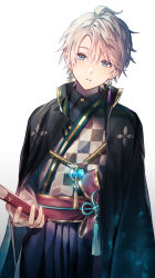 Rule 34 | 1boy, blue eyes, book, collared shirt, earrings, flower knot, grey hair, hair between eyes, highres, holding, holding book, jewelry, kaida haru, looking at viewer, male focus, nijisanji, parted lips, pi pa, shirt, solo, upper body, virtual youtuber, white background