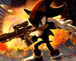 Rule 34 | 1boy, 3d, animal ears, animal nose, black fur, bracelet, copyright name, copyright notice, explosion, furry, furry male, hedgehog, holding, holding weapon, jewelry, logo, looking at viewer, male focus, multicolored fur, official art, outstretched arm, pointy nose, red eyes, red fur, sega, shadow the hedgehog, shadow the hedgehog (game), solo, sonic (series), teeth, wallpaper, weapon, white fur