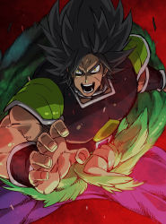 Rule 34 | 1boy, abs, bad id, bad pixiv id, bara, black hair, blue legwear, broly (dragon ball super), dark-skinned male, dark skin, dragon ball, dragon ball super, dragon ball super broly, embers, facial scar, feet out of frame, fighting stance, from above, glowing, glowing eyes, highres, jewelry, large pectorals, legs apart, long hair, male focus, muscular, muscular male, neck ring, pectorals, scar, scar on cheek, scar on face, simple background, solo, spiked hair, thick thighs, thighs, topless male, torawar, torn clothes, torn legwear, yellow eyes