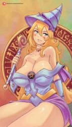 Rule 34 | 1girl, absurdres, blonde hair, blush, breasts, dark magician girl, highres, large breasts, smile, solo, yu-gi-oh!