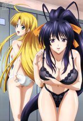 Rule 34 | 10s, 2girls, :3, :d, absurdres, ahoge, antenna hair, asia argento, ass, black bra, black hair, black panties, blonde hair, blunt bangs, blush, body blush, bra, breast hold, breast lift, breasts, butt crack, cleavage, from behind, green eyes, hair over breasts, hair ribbon, high ponytail, high school dxd, highres, himejima akeno, indoors, kneepits, lace, lace-trimmed bra, lace-trimmed panties, lace trim, large breasts, leaning forward, legs, lingerie, locker, locker room, long hair, looking at viewer, looking back, megami magazine, multiple girls, naughty face, navel, official art, open mouth, panties, parted bangs, ponytail, purple eyes, ribbon, scan, sideboob, sidelocks, small breasts, smile, standing, thigh gap, thighs, underwear, underwear only, undressing, very long hair, white panties, yoda masahiko