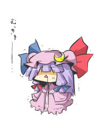 Rule 34 | 1girl, :&lt;, blood, blood in mouth, chibi, crescent, female focus, goma (gomasamune), hat, long hair, long skirt, long sleeves, mukyuu, patchouli knowledge, purple hair, simple background, skirt, solo, touhou, triangle mouth, white background, wide sleeves