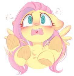 Rule 34 | 1girl, @ @, fluttershy, green eyes, heart, long hair, melodylibris, motion blur, my little pony, my little pony: friendship is magic, no humans, open mouth, pegasus, pink hair, simple background, solo, upper body, white background, yellow fur