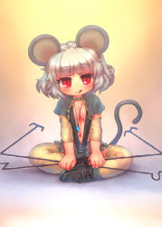 Rule 34 | 1girl, :q, animal ears, breasts, capelet, cleavage, dowsing rod, female focus, grey hair, jewelry, mouse (animal), mouse ears, mouse tail, nazrin, pendant, red eyes, sankuma, see-through, short hair, small breasts, solo, tail, thighhighs, tongue, tongue out, touhou