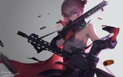 Rule 34 | 1girl, absurdres, ar-15, areola slip, armor, armpits, assault rifle, bad id, bad pixiv id, blue eyes, breasts, bullet, closed mouth, coat, covered mouth, dress, dual wielding, floating hair, girls&#039; frontline, gloves, gun, hair between eyes, hair ornament, highres, holding, holding gun, holding weapon, junexp, long hair, looking at viewer, mod3 (girls&#039; frontline), multicolored hair, off shoulder, pink hair, ponytail, reloading, rifle, scarf, shell casing, sidelocks, signature, small breasts, solo, st ar-15 (girls&#039; frontline), st ar-15 (mod3) (girls&#039; frontline), strapless, streaked hair, trigger discipline, tube top, weapon, wind, wind lift