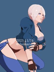 Rule 34 | angel (kof), backless pants, boots, bra, cowboy boots, crop top, cropped jacket, fingerless gloves, gloves, highres, jacket, leather, leather jacket, pants, snk, strapless, strapless bra, the king of fighters, the king of fighters xiv, the king of fighters xv, underwear, white hair