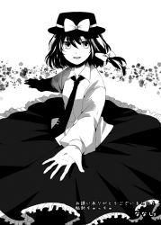 Rule 34 | 1girl, 74 (teduka), bow, female focus, greyscale, hair bow, hat, hat bow, long sleeves, monochrome, necktie, open mouth, puffy sleeves, short hair, solo, touhou, usami renko