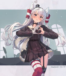 Rule 34 | 1girl, amatsukaze (kancolle), amatsukaze kai ni (kancolle), black dress, black panties, blush, breasts, brown eyes, commentary request, cowboy shot, dress, garter straps, gloves, grey hair, hair tubes, highres, himeyamato, kantai collection, long hair, looking at viewer, medium breasts, panties, red thighhighs, sailor collar, sailor dress, see-through, single glove, smokestack hair ornament, solo, thighhighs, two side up, underwear, white gloves, white sailor collar