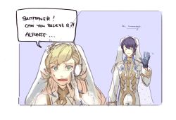 Rule 34 | 1boy, 1girl, alfonse (fire emblem), alternate costume, animal ears, blonde hair, blue background, blue hair, brother and sister, comic, english text, fake animal ears, fire emblem, fire emblem heroes, green eyes, highres, milkbean, nintendo, official alternate costume, rabbit ears, sharena (fire emblem), siblings, simple background, waving