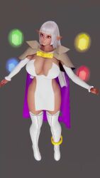 Rule 34 | 1girl, 3d, animated, arcana heart, arcana heart 2, artist request, breasts, cape, cleavage, closed eyes, covered erect nipples, dark-skinned female, dark skin, elf, full body, gem, glowing, glowing jewelry, highres, jewelry, large breasts, long hair, no bra, no panties, official art, parace l&#039;sia, pointy ears, revealing clothes, sky, smile, solo, tagme, thighhighs, torn cape, torn clothes, transparent background, video, wanereart3d, white hair, white thighhighs