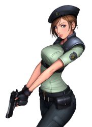 Rule 34 | 1girl, capcom, finger on trigger, gun, handgun, hat, highres, holding, holding gun, holding weapon, jill valentine, looking at viewer, non-web source, pistol, resident evil, resident evil 3, resident evil 3: nemesis, ryu (ryu&#039;s form site), simple background, solo, transparent background, weapon