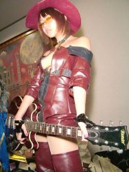 Rule 34 | arc system works, asian, boots, cosplay, cosplay photo, guilty gear, guitar, i-no, instrument, jpeg artifacts, leather, pantyhose, photo (medium), solo, thigh boots, thighhighs