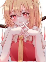 Rule 34 | blouse, collared shirt, commentary request, flandre scarlet, gradient background, grey background, grey shirt, hair between eyes, highres, korira, shirt, solo, tagme, touhou, white background