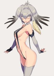 Rule 34 | 1girl, back, bikini, black gloves, black hair, blush, breasts, closed mouth, covered erect nipples, fingerless gloves, gloves, grey hair, head wings, kemono friends, looking at viewer, medium breasts, medium hair, revision, shoebill (kemono friends), sideboob, simple background, solo, string bikini, swimsuit, tagme, wings, yellow eyes
