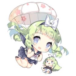 Rule 34 | 2girls, :d, bare legs, blue eyes, blue hairband, blue sailor collar, blue skirt, blunt bangs, blush, blush stickers, bow, bow hairband, brown dress, brown footwear, chest harness, chibi, dress, fairy (girls&#039; frontline), falling, floating hair, full body, girls&#039; frontline, green hair, hair bow, hairband, harness, holding, long hair, looking at viewer, multiple girls, neck ribbon, official art, open mouth, parachute, parachute fairy (girls&#039; frontline), pink ribbon, ribbon, sailor collar, saru, shirt, simple background, skirt, sleeveless, sleeveless shirt, slit pupils, smile, third-party source, transparent background, white bow, white shirt, | |