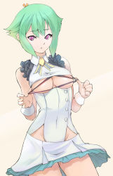 Rule 34 | 10s, 1girl, aquarion (series), aquarion evol, bad id, bad pixiv id, bh001, breasts, cleavage, green hair, groin, purple hair, revealing clothes, simple background, solo, zessica wong