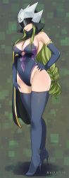 Rule 34 | 1girl, absurdres, breasts, cleavage, colorized, eden&#039;s zero, gaston18, green hair, highres, large breasts, long hair, mashima hiro, tagme, thighhighs, tinted eyewear, visor, witch (eden&#039;s zero)