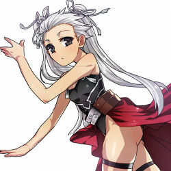 Rule 34 | 1girl, archer (fate), ass, bad id, bad pixiv id, black eyes, fate/stay night, fate (series), female focus, flat ass, genderswap, genderswap (mtf), leotard, lowres, mitsuki mitsuno, solo, tan, twintails, white background, white hair