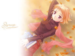 1girl autumn book female_focus highres leaf scarf short_hair solo takigawa_yuu