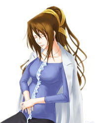 Rule 34 | 1990s (style), 1girl, brown hair, earrings, closed eyes, female focus, final fantasy, final fantasy vii, jewelry, long hair, lucrecia crescent, necklace, ponytail, pregnant, robber-krzk, solo