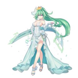 Rule 34 | 1girl, anchor earrings, azur lane, bare shoulders, breasts, bright pupils, cleavage, closed mouth, cocktail glass, crossed legs, cup, diamond (shape), dress, drink, drinking glass, earrings, elbow gloves, eyebrows, flower, full body, gloves, green hair, green heart (neptunia), hair between eyes, hair flower, hair intakes, hair ornament, hand on own hip, high ponytail, jewelry, large breasts, long hair, neptune (series), no bra, official art, power symbol, power symbol-shaped pupils, purple eyes, rose, single earring, smile, solo, sparkle, standing, symbol-shaped pupils, transparent background, tsunako, vert (neptunia), very long hair, watson cross, white dress, white flower, white gloves, white rose