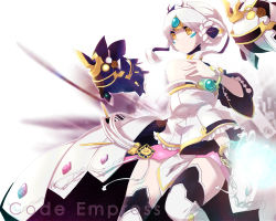 Rule 34 | 1girl, bad id, bad pixiv id, bare shoulders, closed mouth, code: empress (elsword), crown, drone, elsword, energy ball, eve (elsword), facial mark, forehead jewel, icedango (dpopic3), moby (elsword), remy (elsword), short hair, silver hair, yellow eyes