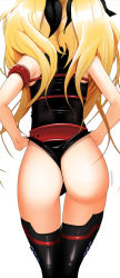 Rule 34 | 00s, 1girl, adjusting clothes, adjusting leotard, armband, ass, black thighhighs, blonde hair, fate testarossa, from behind, hair ribbon, leotard, long hair, lyrical nanoha, mahou shoujo lyrical nanoha strikers, parkdale, ribbon, solo, thighhighs, thong leotard, two side up, wedgie