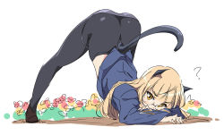 Rule 34 | 1girl, 501st joint fighter wing, animal ears, black pantyhose, blonde hair, cat, cat ears, cat girl, cat tail, highres, jack-o&#039; challenge, looking at viewer, meme, panties, panties under pantyhose, pantyhose, perrine h. clostermann, solo, strike witches, tail, umanosuke, underwear, world witches series, yellow eyes