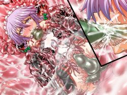 Rule 34 | 1girl, breasts, cum, cum in mouth, digestion, female focus, inside creature, izayoi sakuya, leotard, living clothes, maid, multiple views, oral, segami daisuke, slime, tentacles, tentacle pit, touhou, vore