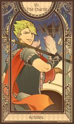 Rule 34 | 1boy, achilles (fate), armor, bad id, bad pixiv id, fate/apocrypha, fate (series), green hair, heru (goldprin), horse, male focus, manly, polearm, scarf, solo, spear, tarot, tarot (medium), the chariot (tarot), weapon
