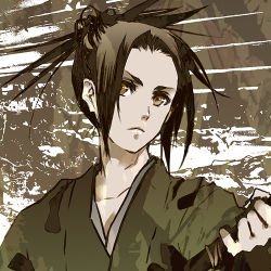 00s 1girl black_hair female_focus japanese_clothes lowres monochrome samurai samurai_champloo short_hair solo sword weapon yuki_(character)