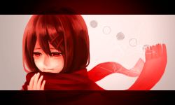 Rule 34 | 1girl, bad id, bad pixiv id, brown eyes, brown hair, enpera, hair ornament, hairclip, highres, ilove vocaloid, kagerou project, red scarf, scarf, solo, tateyama ayano, tears