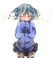 Rule 34 | 1girl, bad id, bad pixiv id, blush, ene (kagerou project), closed eyes, hands in opposite sleeves, headphones, kagerou project, long hair, long sleeves, petals, skirt, smile, solo, twintails, yuuuuri