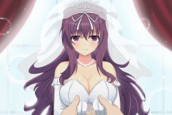 Rule 34 | 1girl, absurdres, breasts, dress, highres, murasaki (senran kagura), purple eyes, purple hair, senran kagura, wedding dress