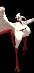 Rule 34 | 1girl, bird wings, black background, blank eyes, bleeding, blood, blood on chest, breasts, chimera, claws, colored skin, cuts, deep wound, dragon tail, dungeon meshi, facing to the side, falin touden, falin touden (chimera), feathered wings, highres, injury, lantern madoyoi, monster girl, open mouth, scales, short hair, simple background, solo, tail, taur, white hair, white skin, wings