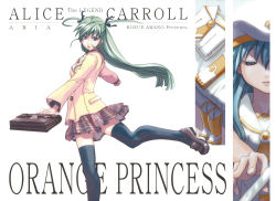 Rule 34 | 00s, 1girl, :o, absurdres, alice carroll, amano kozue, aria (manga), aria the origination, bed sheet, black ribbon, blue thighhighs, boots, breasts, briefcase, brown footwear, buttons, character name, fingernails, foreshortening, green hair, hair ribbon, half-closed eyes, hat, highres, holding, jacket, knee boots, leg up, long hair, long sleeves, looking at viewer, medium breasts, necktie, open mouth, plaid, plaid skirt, pleated skirt, ribbon, school briefcase, shoes, skirt, staff, standing, standing on one leg, thighhighs, two side up, uniform, unworn boots, white hat, white necktie, yellow jacket, zettai ryouiki